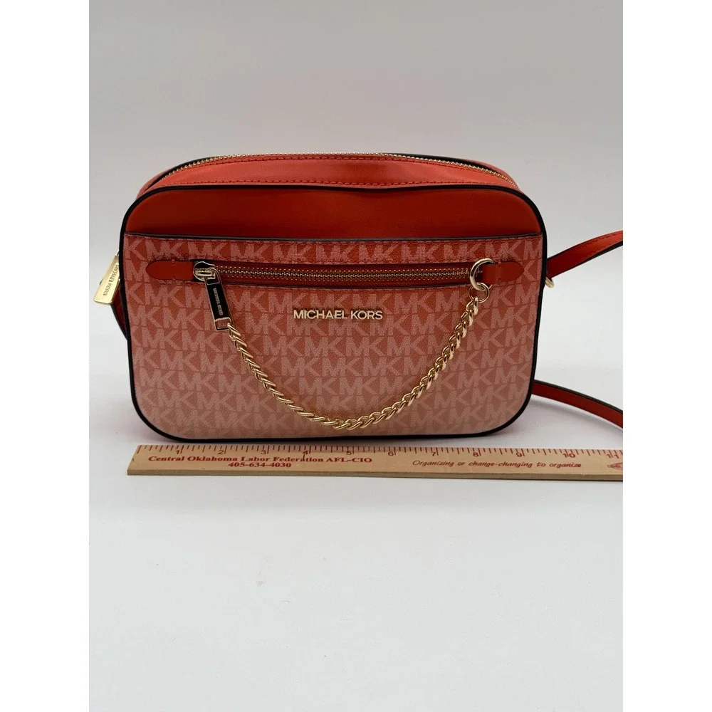 Michael Kors Jet Set Large EW Crossbody Bag Orange Pink Monogram Logo